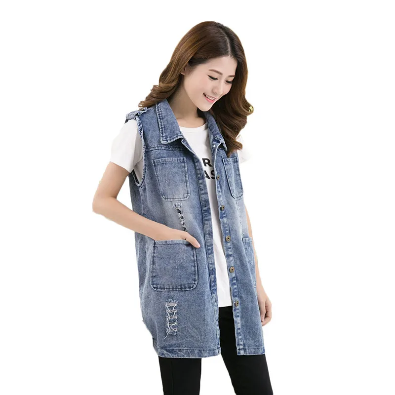 long sleeveless denim jacket