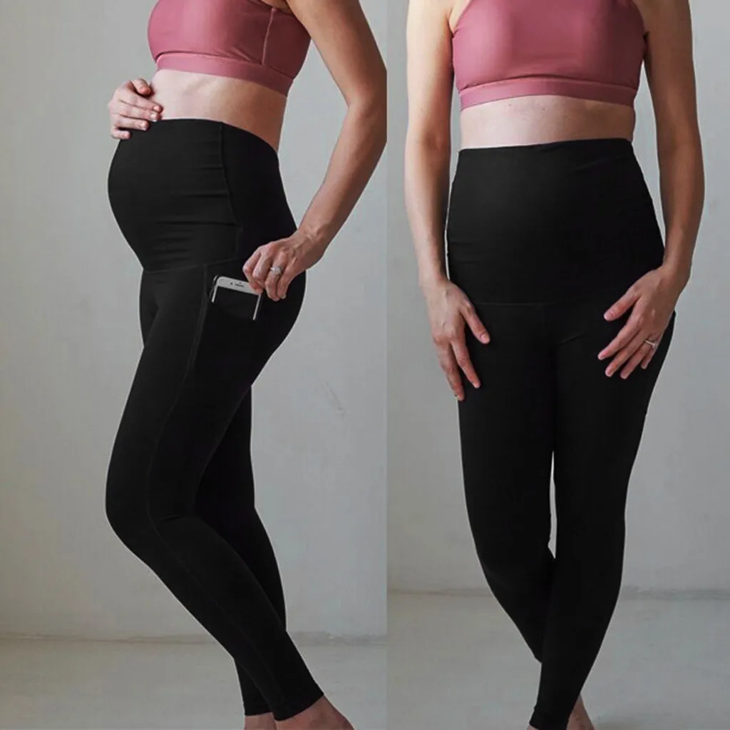 

Women's Maternity Pants Leggings Seamless Yoga Pants Stretch Pregnancy Trousers Belly Slim Was Thin Pencil Feet Pregnancy Pants