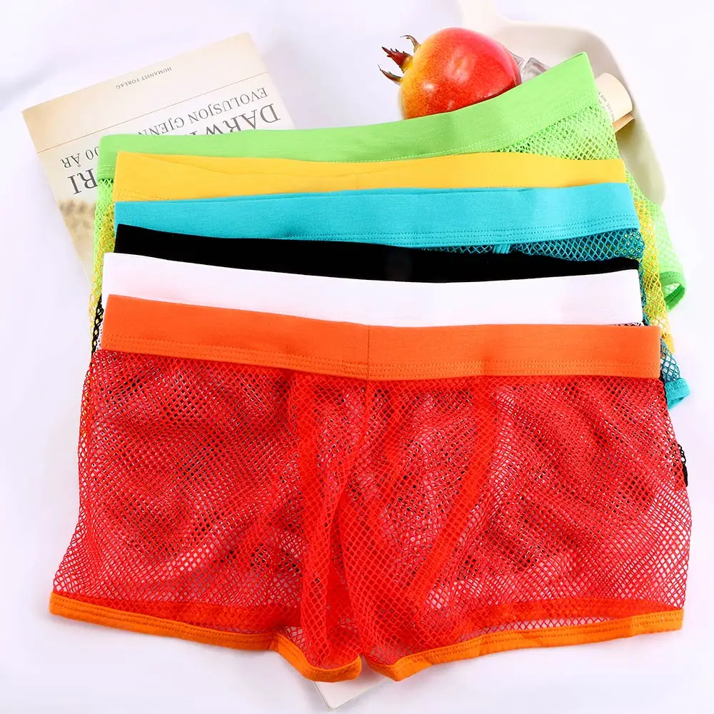 

Sexy Men Mesh Underwear transparent Shorts U Convex Pouch Design Hot Fashion 6 color