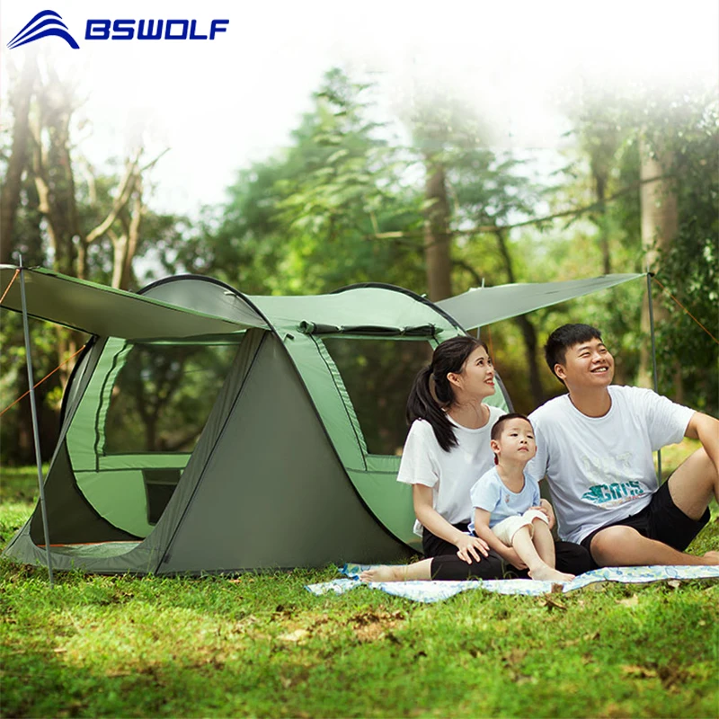 

BSWolf 3-4 People Throw Tent Outdoor Pop Up Tent Waterproof Camping Hiking Beach Tent Large Family Automatic Tents