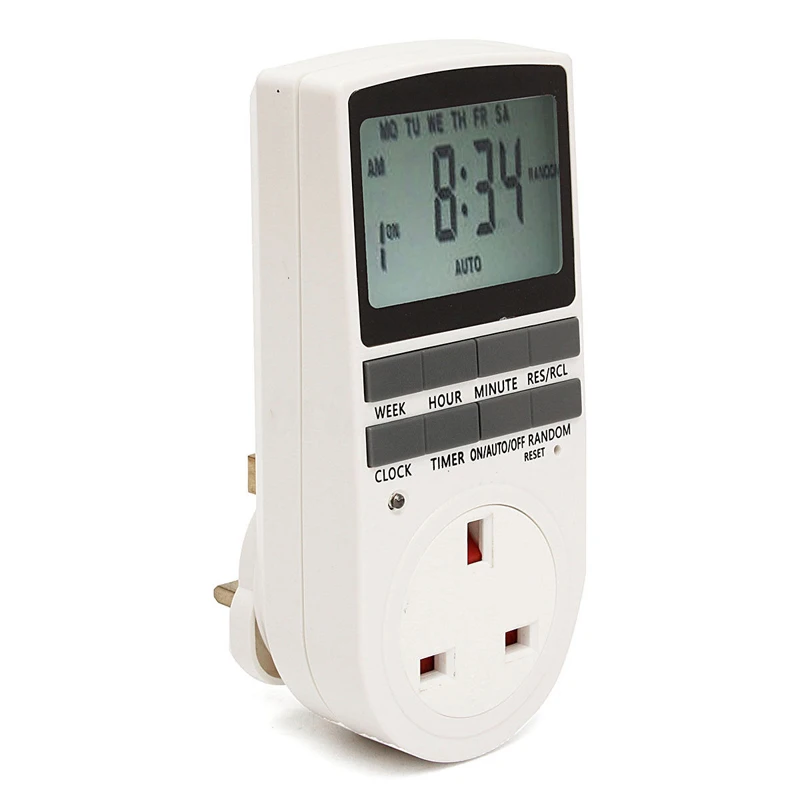 

12/24 Hours Timer Plug in Programmable Timer Switch Socket LCD Digital Electronic UK Plug 3 Pin for Home Kitchen Timer Switch