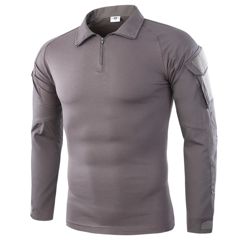 HAN WILD, мужские походные рубашки, уличная походная футболка, Военная тактическая рубашка, Мужская камуфляжная рубашка для стрельбы, охоты размера плюс - Цвет: Grey