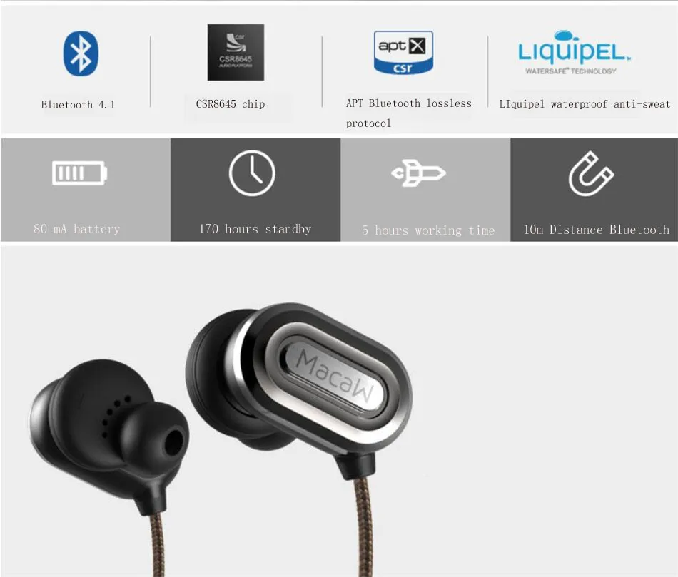 Macaw T1000 Bluetooth v4.1 CSR8645 наушники стерео Беговая Спортивная гарнитура беспроводная в ухо наушник наушники защита от пота с микрофоном