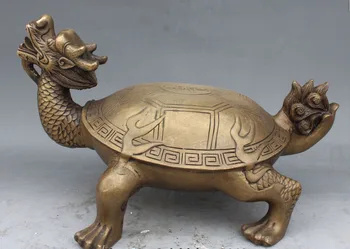 

song voge gem S0030 14" Chinese Feng shui Bronze Animal Dragon Turtle Tortoise Statue Sculpture