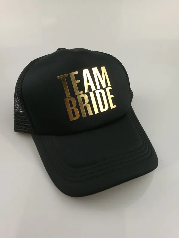 C& Fung SQUAD невесты "TEAM BRIDE Шляпы Дальнобойщик basebal шапки Для свадебной вечеринки золотой блеск розовый сетки шляпы Летний стиль - Цвет: TEAM BRIDE black hat