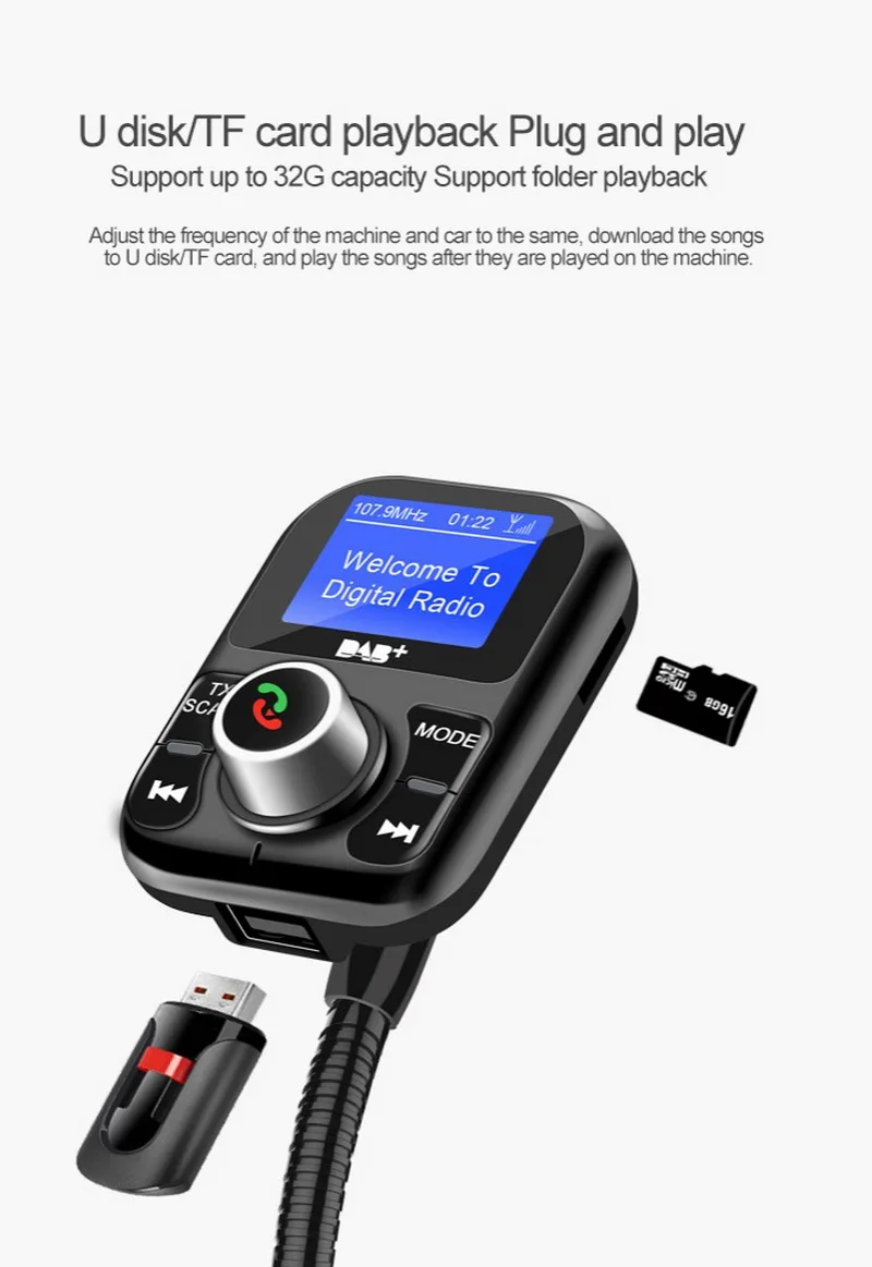 MP3 плееры TF USB телевизионные антенны зарядки порты Car Kit Bluetooth FM передатчик ЖК дисплей цифровой DAB/DAB+ приемник Hands free