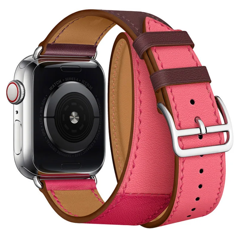 40 мм 44 мм Натуральная кожа двойной тур и Revit пользовательские часы ремешок для Apple Watch серии 5 4 1 2 3 iWatch herme Ремешки для наручных часов