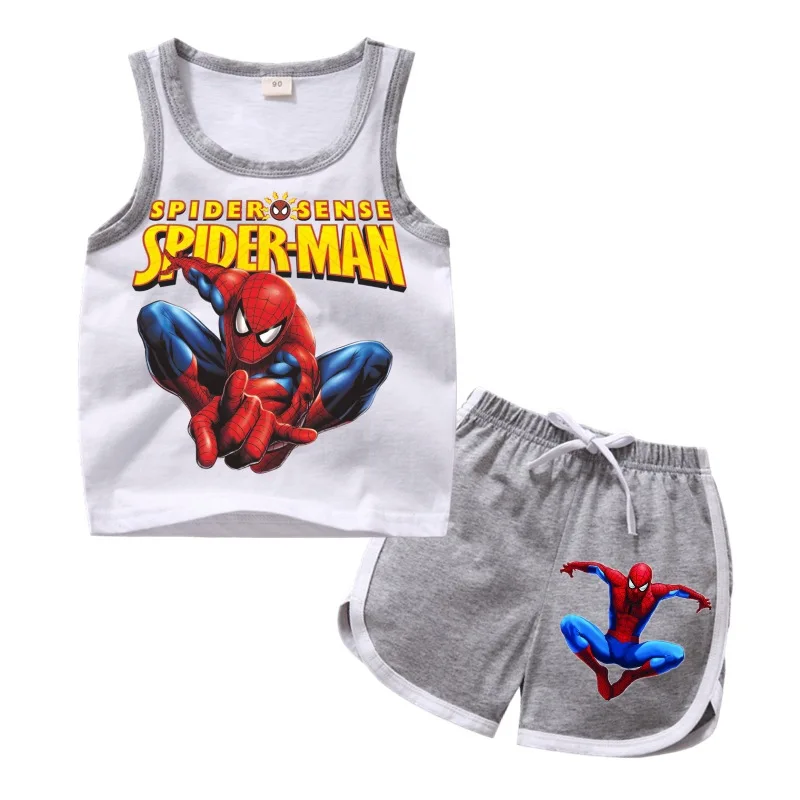 Коллекция года, комплект одежды для мальчиков и девочек с рисунком Человека-паука, Детский жилет с рисунком, шорты летний стильный Детский костюм для отдыха спортивные костюмы из 2 предметов