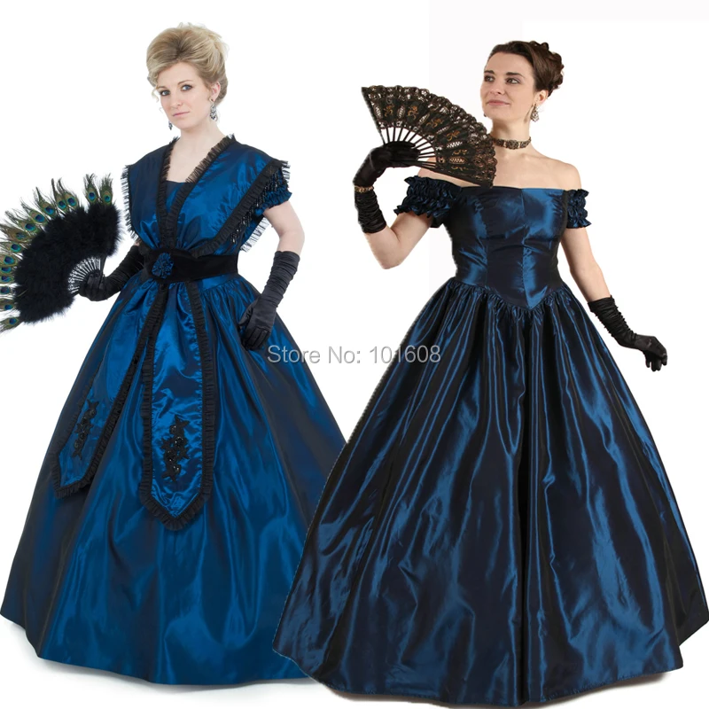 

2019 New!Retro Blue Victorian dresses 1860s Civil War dress Cosplay Vintage Costumes Renaissance Revolutionary dress HL-160
