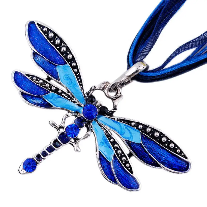 

3 Colors 6 Chic Silver Dragonfly Bohemian Statement Necklaces Pendants Vintage Rope Chain Women Accessories wholesale Jewelry