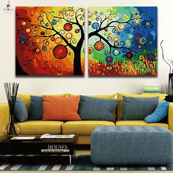 

Paints By Numbers Money Tree pictures Paintings Coloring by numbers with colors on Canvas 2 pieces Hoom Sofa background decor