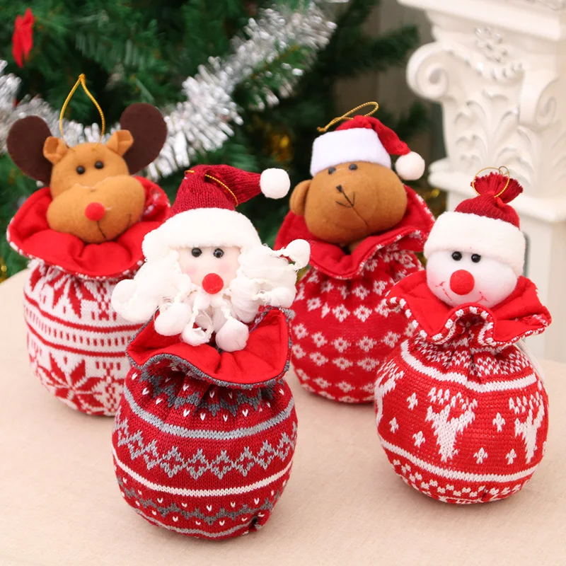 

Cute Christmas Decoration Gift Christmas Eve Knit Apple Bag Gift Bags Xmas Candy Cookie Bags Container Supplies Xmas Gifts E