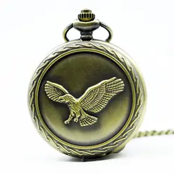Винтаж бронзовый орел Летающий кварцевые карманные часы Цепочки и ожерелья кулон с цепочкой relogio де bolso