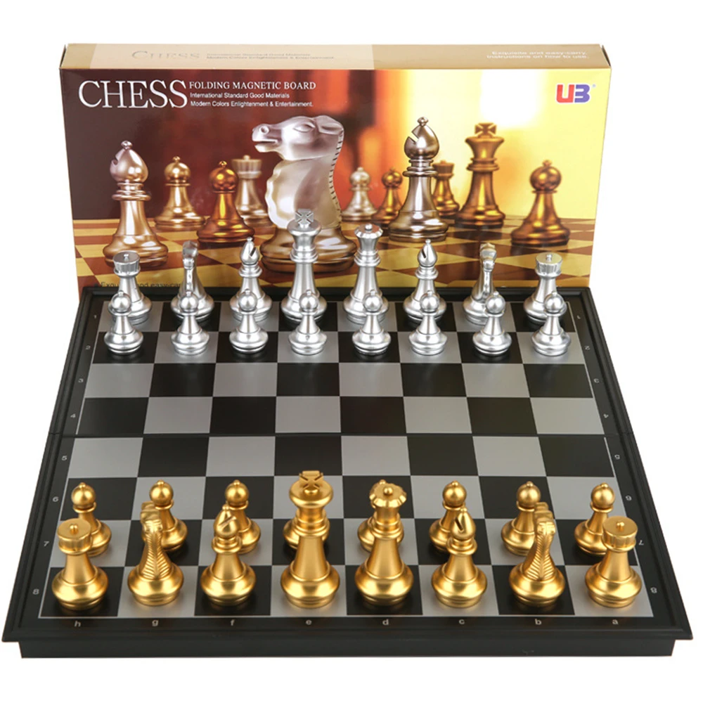 

Hot Sale Chess Game Silver Gold Pieces Folding Magnetic Foldable Board Contemporary Set Fun Family Board Games Christmas Gifts