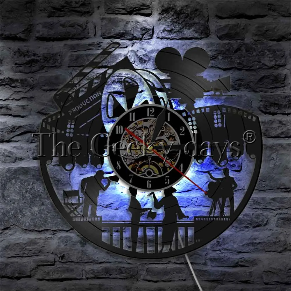 cheap 1Piece Movie Director LED Night Light Cinema Theater Acting Actor Movie Production Vinyl Record Wall Clock Decorative Lighting