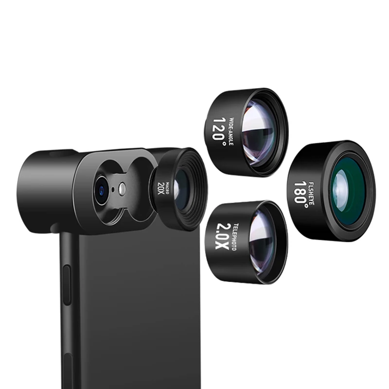 

Fisheye Lens Cell Phone Lens 20X Macro Lens 2.0X Zoom Telephoto Lens 120 Wide Angle Lens 180 For iPhone X Samsung & Smartphones