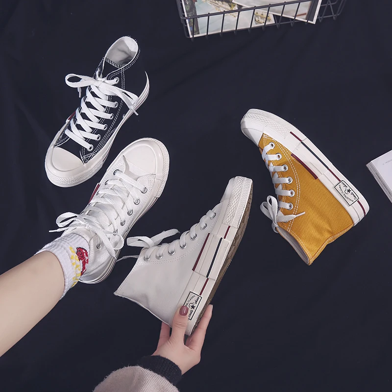 

2019 spring new High-top canvas shoes women flat shoes woman platform casual shoes breathable sneakers womens vulcanized shoes