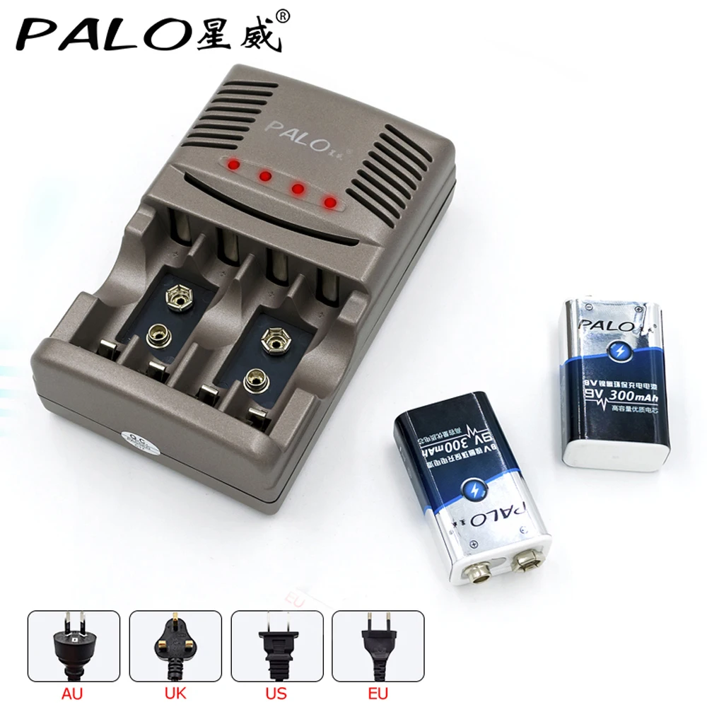 PALO Smart Charger For AA AAA Rechargeable Batteries For NI-MH 9V 6F22 Battery+2pcs 9V 300mah batteria Battery For Carmera PALO Smart Charger For AA AAA Rechargeable Batteries For NI-MH 9V 6F22 Battery+2pcs 9V 300mah batteria Battery For Carmera