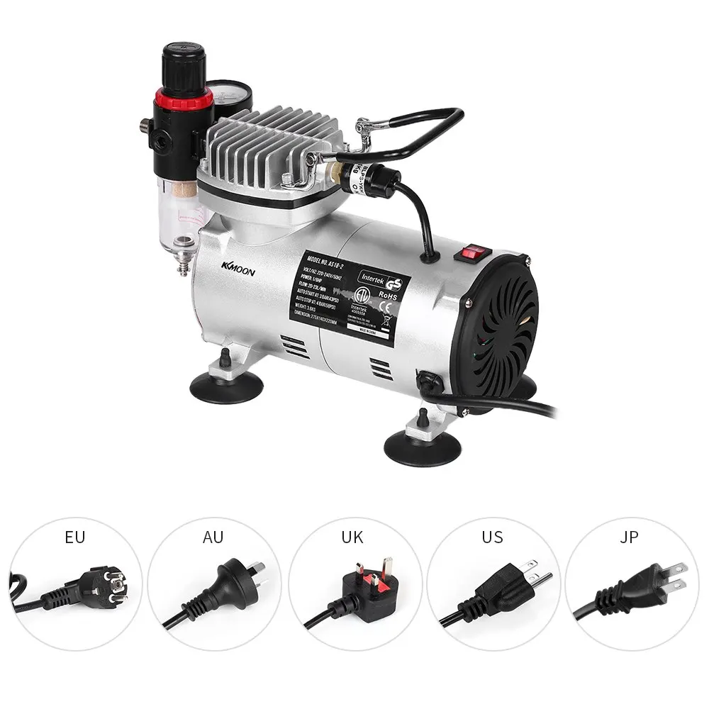 

KKmoon Dual-Action Airbrush Piston Air Compressor Kit with 3 Airbrushes+6ft Air Hose+Airbrush Holder+Cleaning Brush+0.3mm Needle