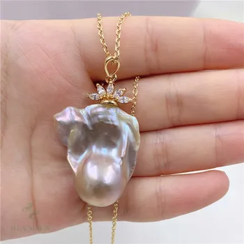 

26x32mm Natural Multi-color Baroque Pearl Necklace 18 inches Classic Jewelry Flawless Aurora Chic Accessories Women Real
