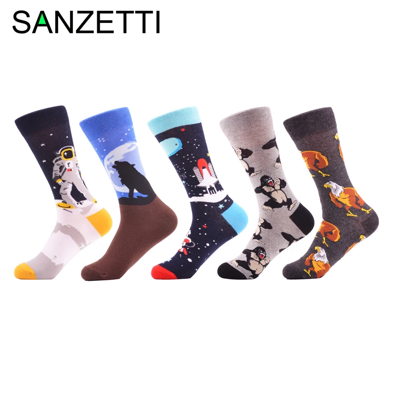 

SANZETTI 5 pair/lot Fashion Men's Colorful Bicycle Pattern Funny Dress Socks Combed Cotton Casual Long Socks For Christmas Gifts
