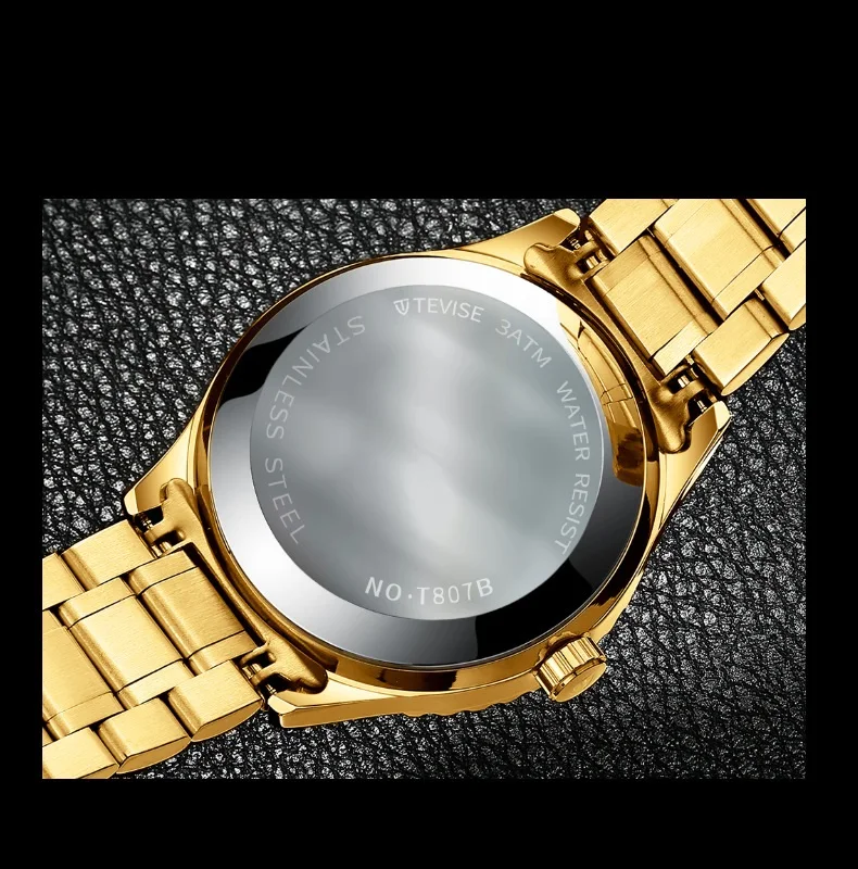 TEVISE T807S Quartz Watch Men Rhinestones Date Week Mens Watch Waterproof Luminous Business Casual horloges mannen drop shipping (3)