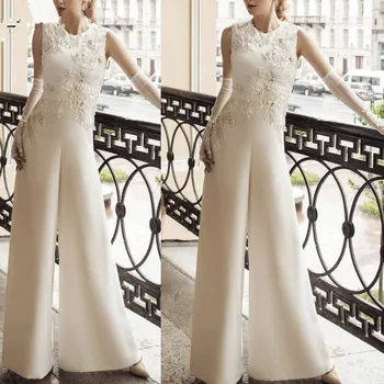 

New Arrival Robe De Soiree 2019 vestido Jumpsuits Evening dresses Lace Lace Applique Flowers Pants Ivory muslim evening dress
