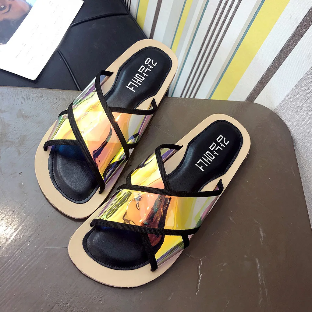 

2019 Women Ladies Fashion Beach Sandals Hollow Out Casual Slippers Indoor Outdoor Flats Shoes Zapatos De Mujer Slides Mules 30