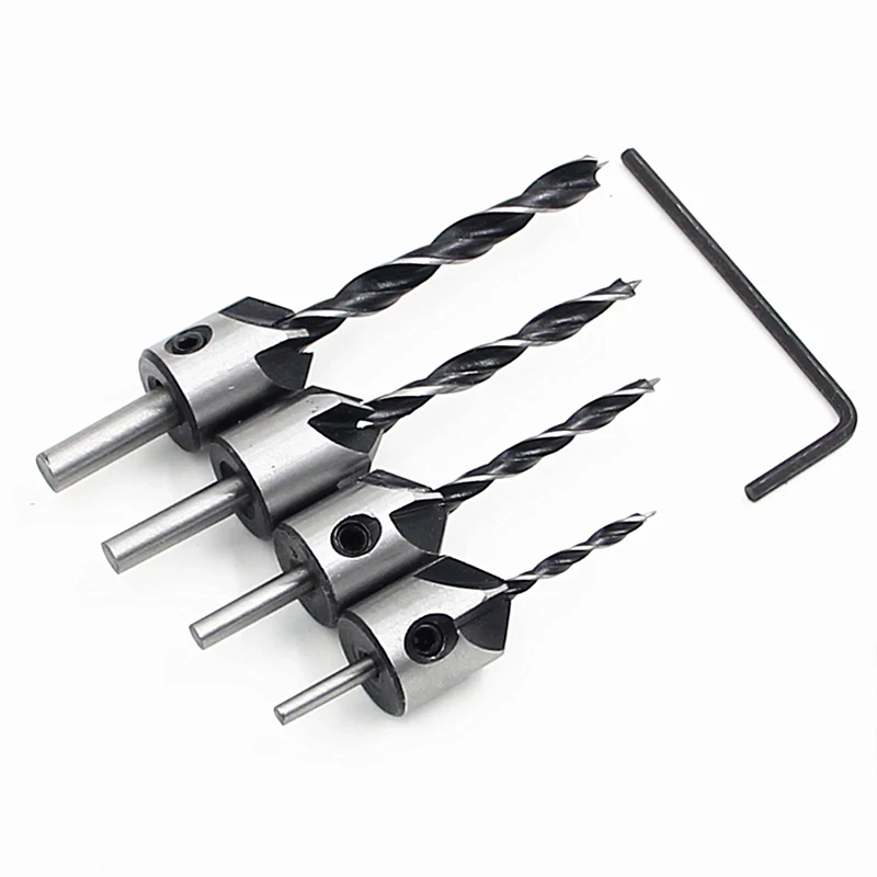 

FGHGF 4PCS Screws Guide Countersink Bit Countersink Screw Wood Drilling Press Set Chamfer Reamer Woodworking Power Tools 3mm-6mm