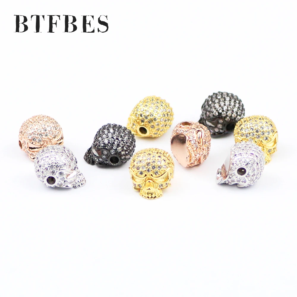 

BTFBES Micro-inlay White Zircon Skull Copper Beads 1pcs Shine Accessories Loose beads for Jewelry Bracelet Making Necklace DIY