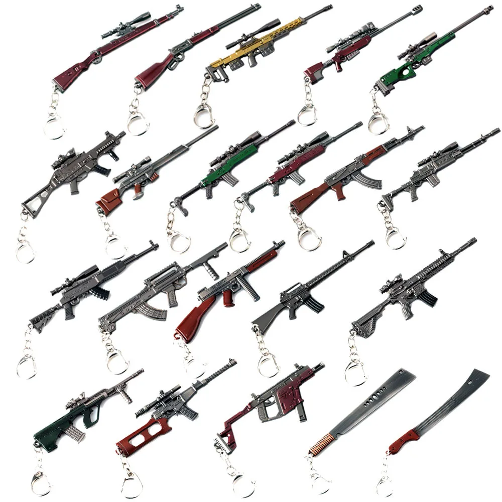 

Best Selling Gun Model Toy Keychains PUBG CSGO Military Weapon Metal Assault Rifle Sniper Pistol Key Ring AK47 AWM M16 Steyr AUG