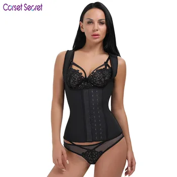 

Corset Secret Black 3 Breasted Buckle 9 steel Bones Waist Cincher Slimming Top Body Shaper Bustier Waist Control Waist Trainer