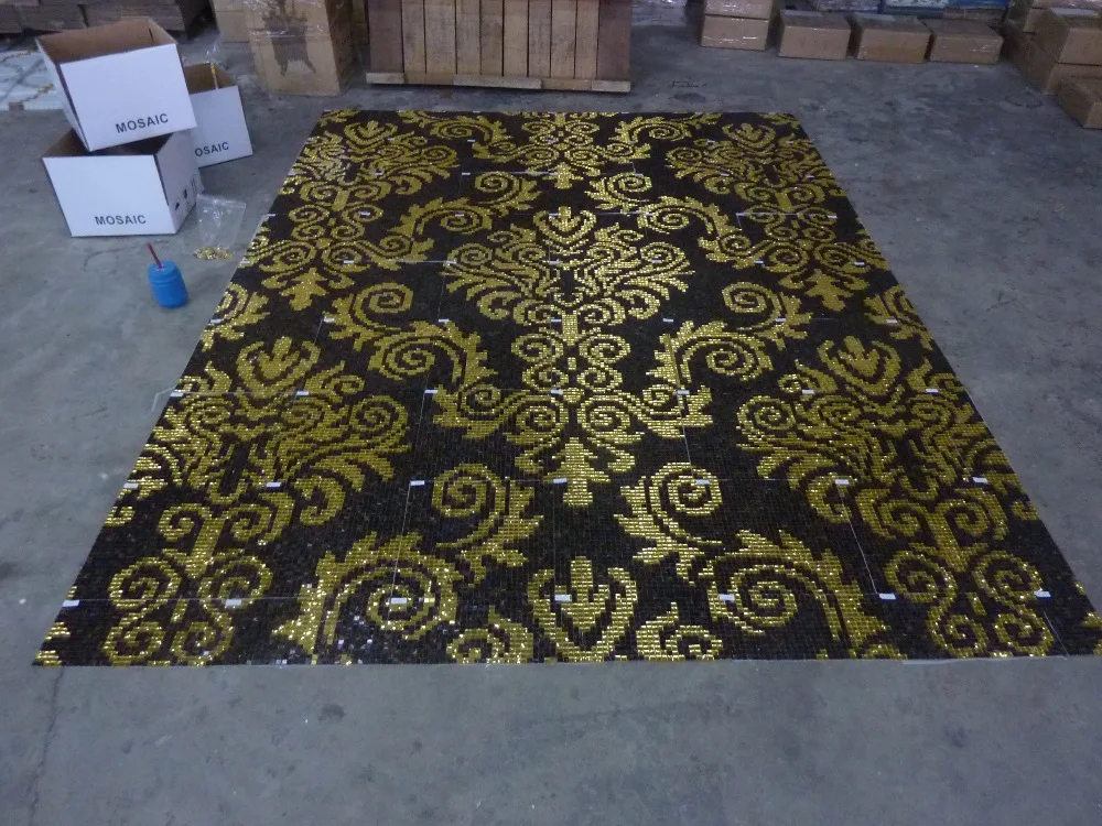 

Customized glass mosaic design,Luxury gold and black mosaic design