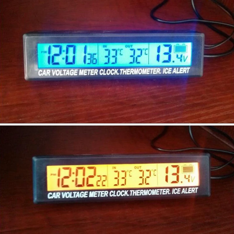 

Digital LCD Clock Car Voltmeter Thermometer Battery Voltage Temprerature Monitor 12V/24V JUN16