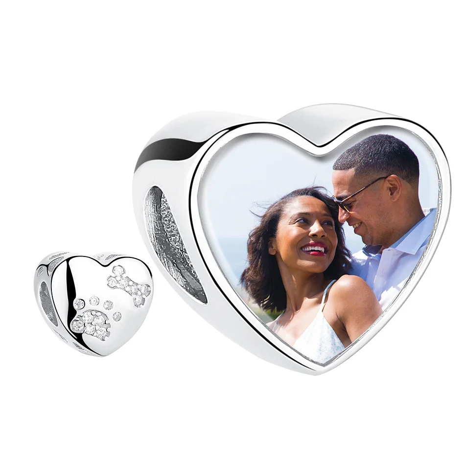 ELESHE DIY Personalized Jewelry 925 Sterling Silver Paw Print Heart Charms Custom Photo Beads Fit Original Pandora Bracelet