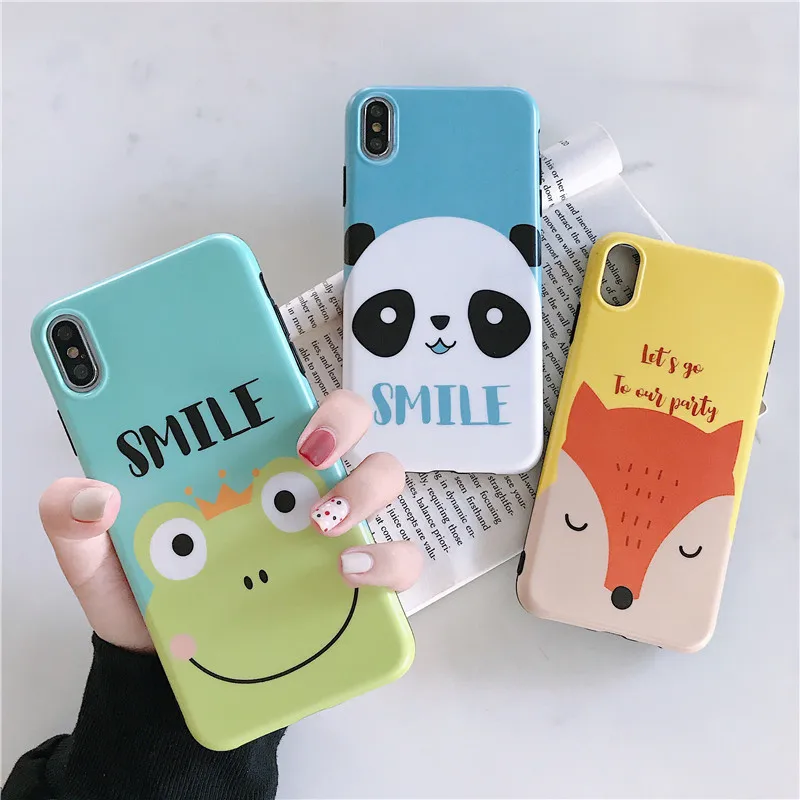 

Cute animal Cartoon Phone Case For iphone Xs MAX XR X 6 6s 7 8 Plus Lovely Frog Fox Panda Soft IMD Back Cover Case