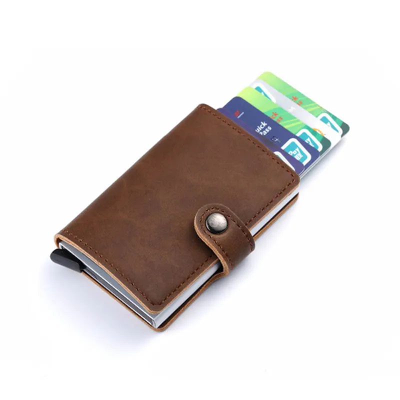 

Bycobecy 2019 Unisex Metal Card Holder RFID Aluminium Credit Card Holder With RFID Blocking Pu Leather Mini Magic Wallet 4 Color