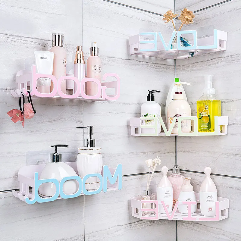 

Bathroom Corner Storage Rack Organizer Shower Wall Shelf with Suction Cup Home Corner Kitchen Bathroom Shelves