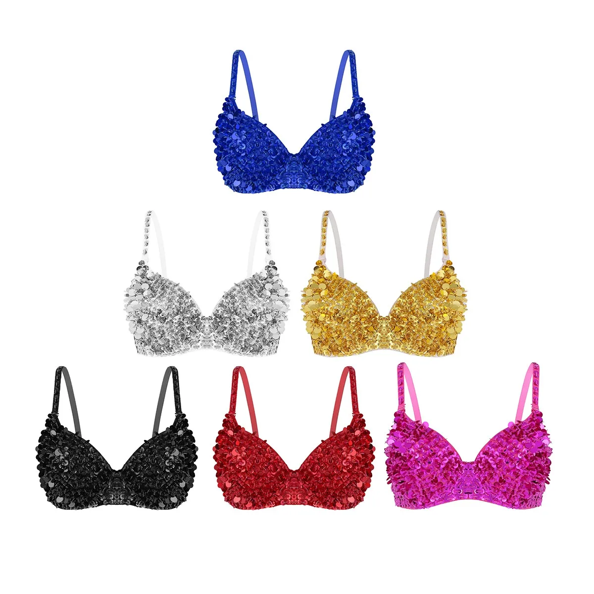 Women Glitter Bra Push Up Handmade Sequins Bra Lady Silver Punk Style