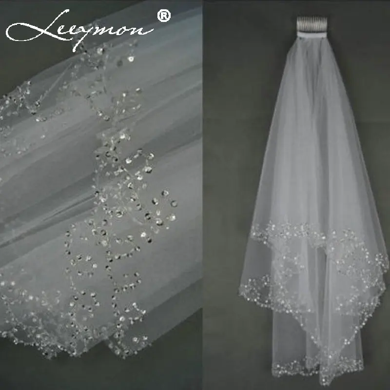 Luxury Blingbling Ivory Sequined Beaded Bridal Veil 150 CM Bead Edge