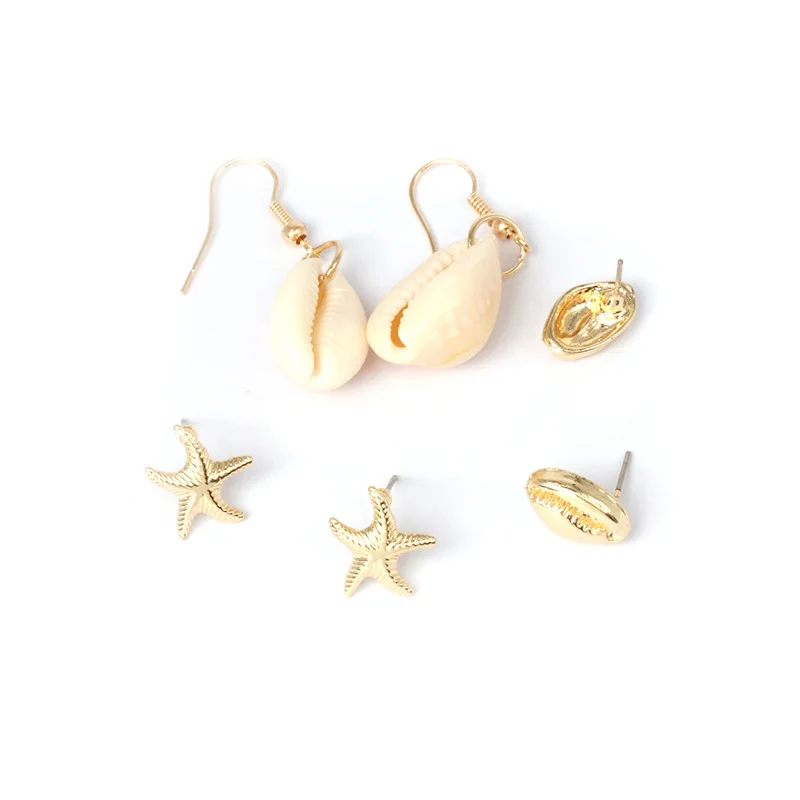 

2019 Summer Girls Ocean Shell Earring Set Seashell Starfish Beach Hook Earrings For Women