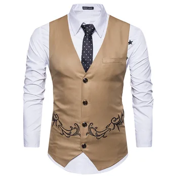 

Suit Vest Men 2019 Brand Fashion Embroidery Single Breasted Waistcoat Wedding Groom Slim Fit Gilet Plus Size Men's Clothes