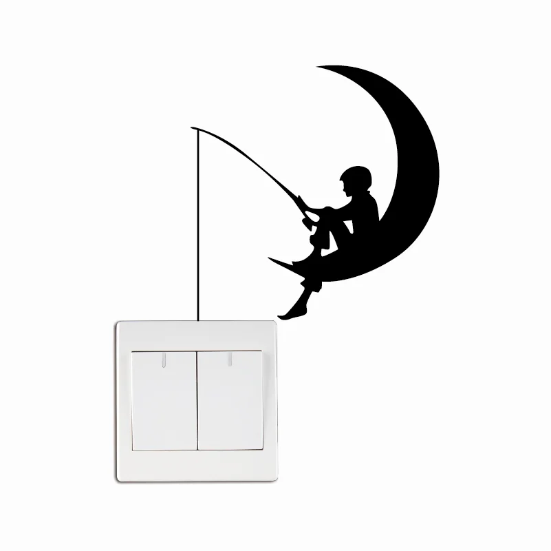 Fisherman Fishing Moon Vinyl Switch Sticker for Kids Room Bedroom Home Decor Fisherman Fishing Moon Vinyl Switch Sticker for Kids Room Bedroom Home Decor
