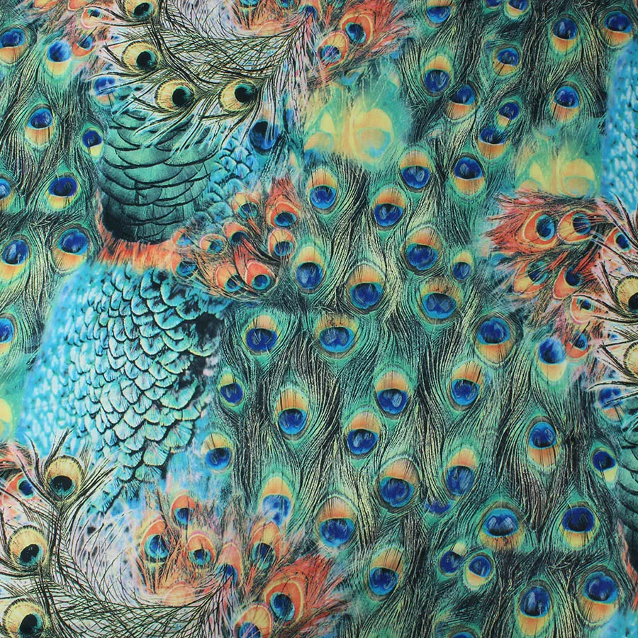 

Knit Spandex Fabric Elastic Material Digital Print Peacock Swimwear textile 155cm wide by Yard