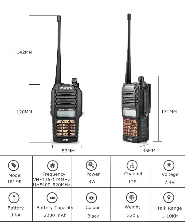 Оригинальные Портативный IP67 радио Baofeng UV-9R автомобиля портативной рации 2 шт. радиолюбительских УКВ UV9R Woki токи для охоты Водонепроницаемая рация