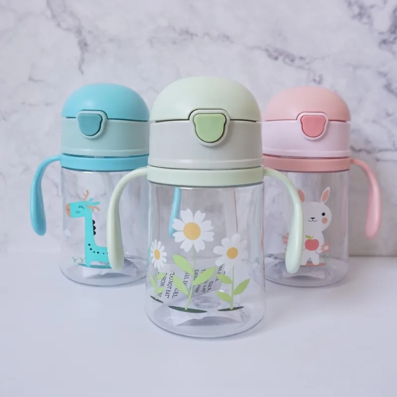 

250ml Baby Learning Drinking Water Bottles Feeding Sippy Cups With Handles Strap Newborns Kids Cute Cartoon Leakproof Cup M
