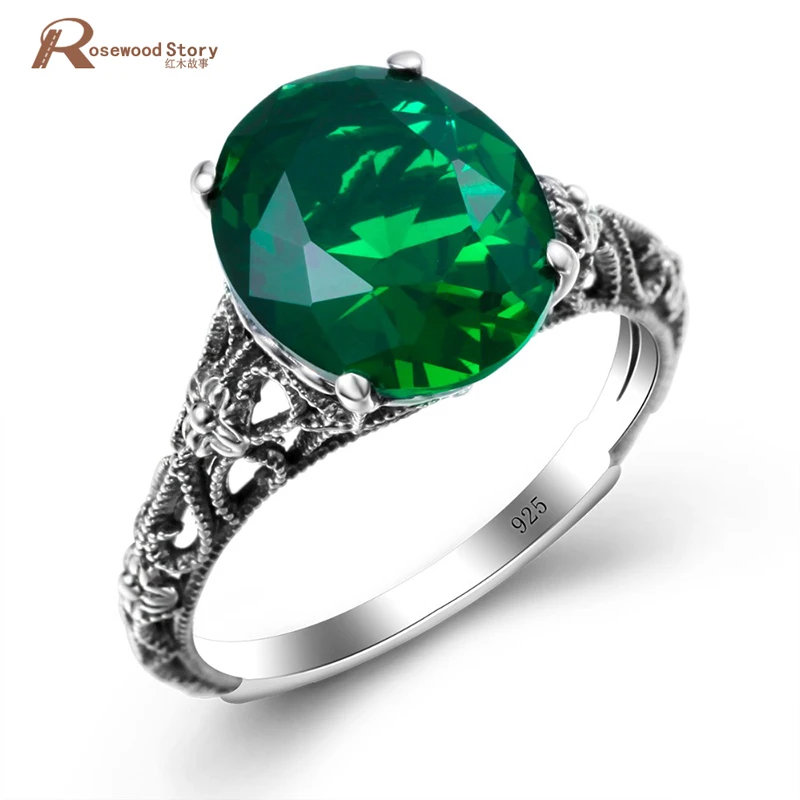 

Luxury Women Wedding Green CZ Stone Engagement Rings Flower 100% 925 Sterling Silver Jewelry Crystal Ring Vintage Fine Jewelry