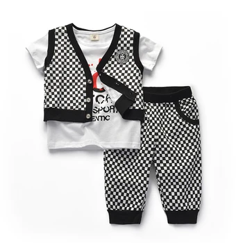

new born baby clothes set for wedding baby boy Summer Boys Vests Formal Plaid Clothing Set T Shirt+shorts Baby 3 Pieces Suit