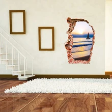 Breken настенные 3D настенные морские стикеры лодка Закат декорации домашнее украшение для гостиной фон художественная разбитая дыра наклейка на дверь