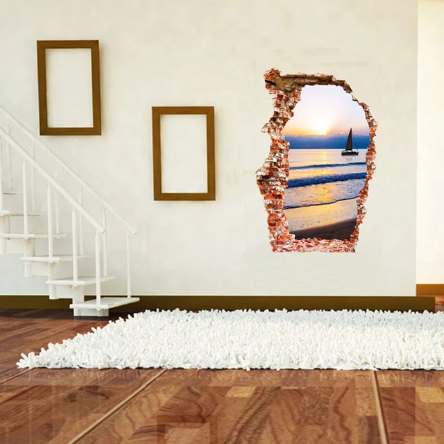 Special Offers Breaken Wall 3D Wall Stickers Sea boat sunset Scenery Home Decoration living room background art Broken Hole The Door Sticker Special Offers Breaken Wall 3D Wall Stickers Sea boat sunset Scenery Home Decoration living room background art Broken Hole The Door Sticker